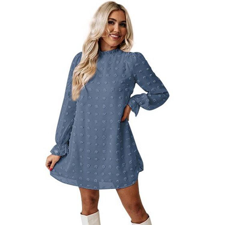 Bubble Long Sleeve Chiffon Jacquard Bottom Dress - MRSLM