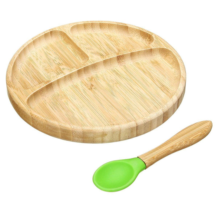 Baby Bamboo Suction Bowl Plate and Matching Spoon Set Kids Put Feeding Bowl - MRSLM