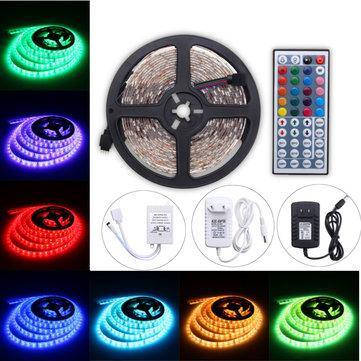 5M 24W RGB SMD5050 Waterproof 300 LED Strip Light + 44 Key Remote 12V 2A Power Adapter Full Kit - MRSLM