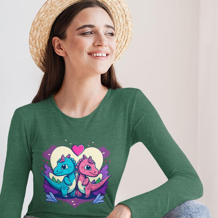 Dinosaur Print Long Sleeve T-Shirt - Love Graphic T-Shirt - Colorful Long Sleeve Tee - MRSLM