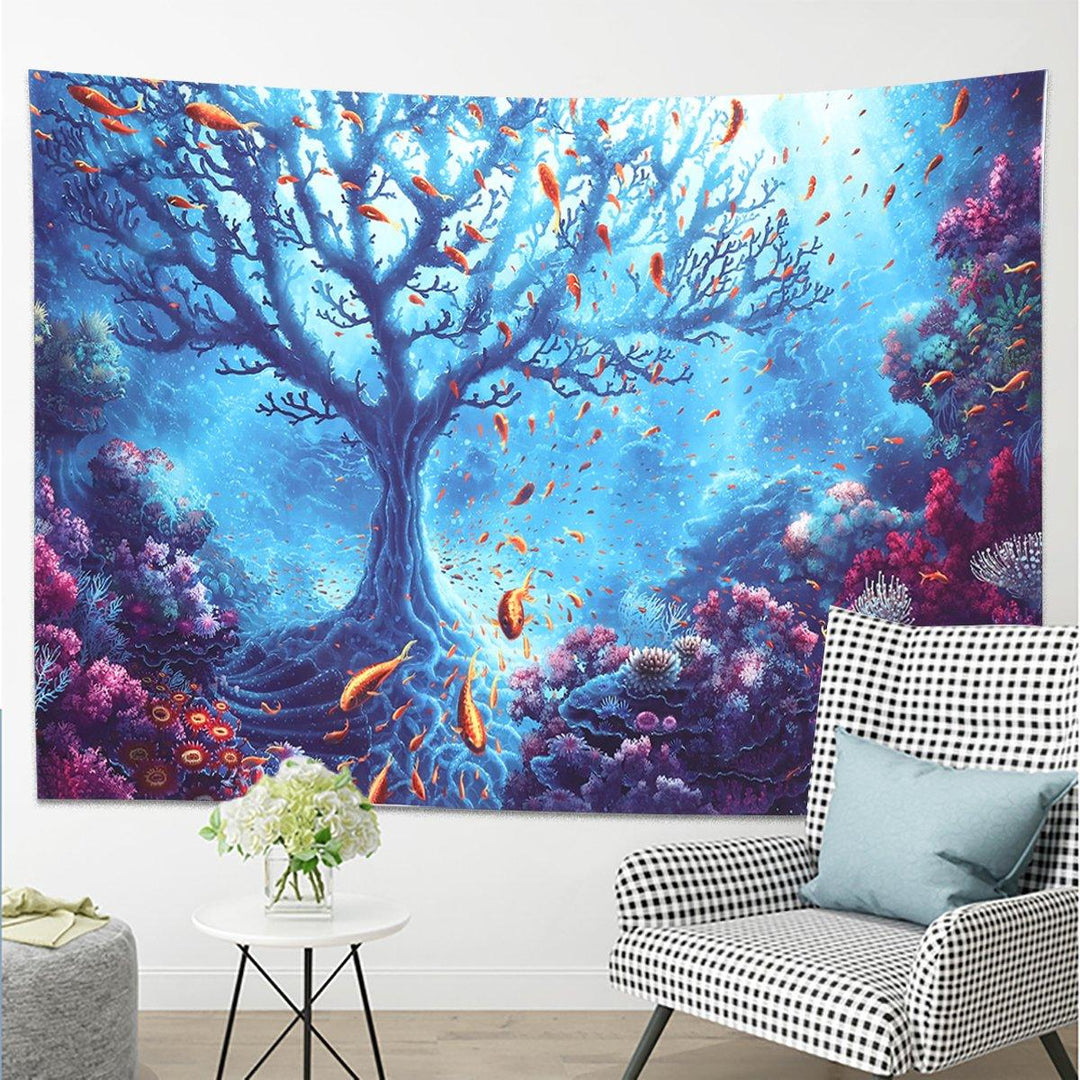 Underwater World Tree Tapestry Art Print Tapestry Home Office Room Wall Hanging Decoration - MRSLM