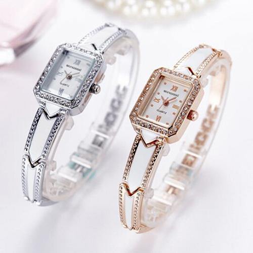 Women Square Roman Numeral Stainless Steel Band Analog Quartz Bangle Wrist Watch - MRSLM