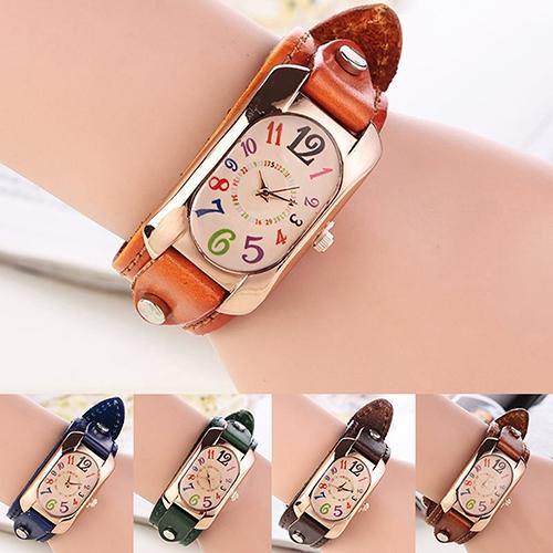 Women Fashion Casual Faux Leather Strap Oblong Case Quartz Wrist Watch - MRSLM