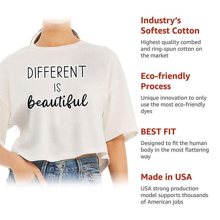 Different Is Beautiful Women's Crop Tee Shirt - Cute Design Cropped T-Shirt - Graphic Crop Top - MRSLM