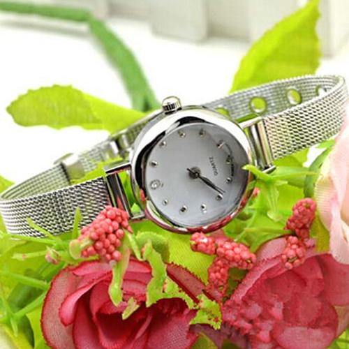 Women's Fashion Mesh Fine Alloy Band Rhinestone Dial Quartz Bracelet Wrist Watch - MRSLM