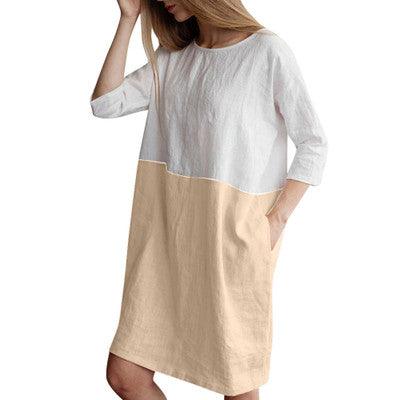 Splicing half-sleeved cotton and linen dress - MRSLM