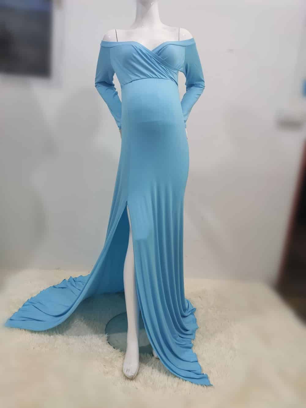 Elegant V-Neck Long Maternity Dress