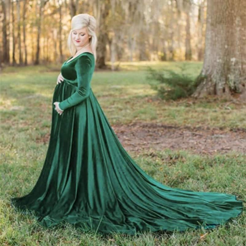 Velvet Maxi Long Maternity Dress