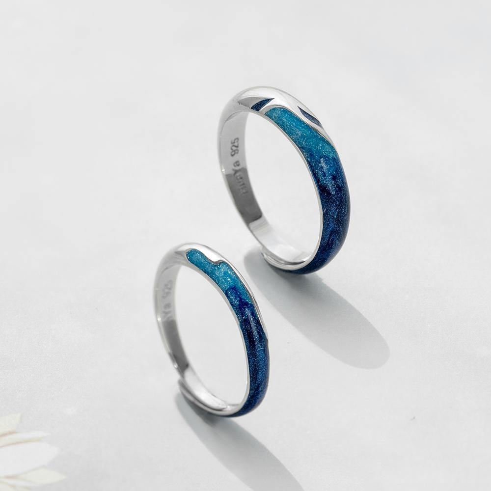 Silver Circular Soft Blue Romantic Couple Ring - MRSLM