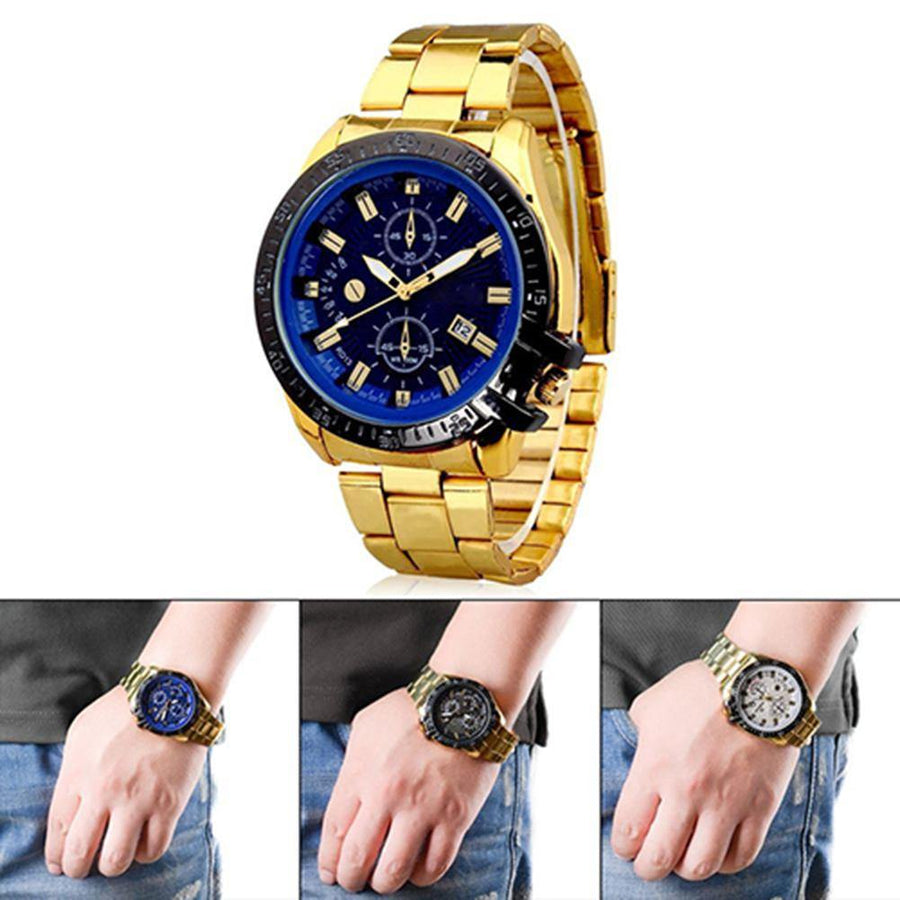 Men's Fashion Sport Stainless Steel Quartz Analog Wrist Watch Roman Numerals - MRSLM