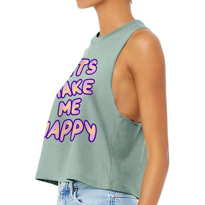 Cats Make Me Happy Racerback Cropped Tank - Cute Women's Tank - Best Design Tank Top - MRSLM