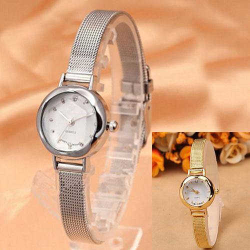 Women's Fashion Mesh Fine Alloy Band Rhinestone Dial Quartz Bracelet Wrist Watch - MRSLM