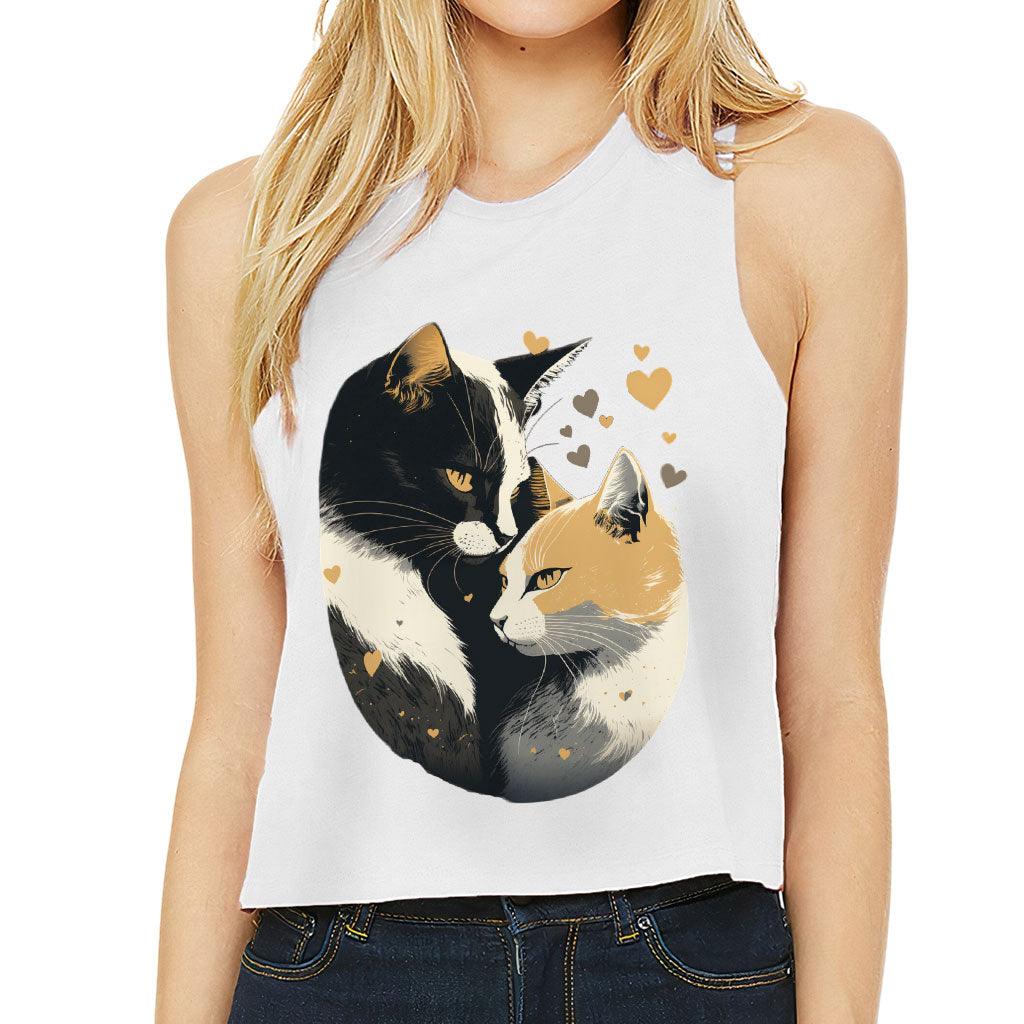 Cat Love Racerback Cropped Tank - Couple Style Women's Tank - Printed Tank Top - MRSLM