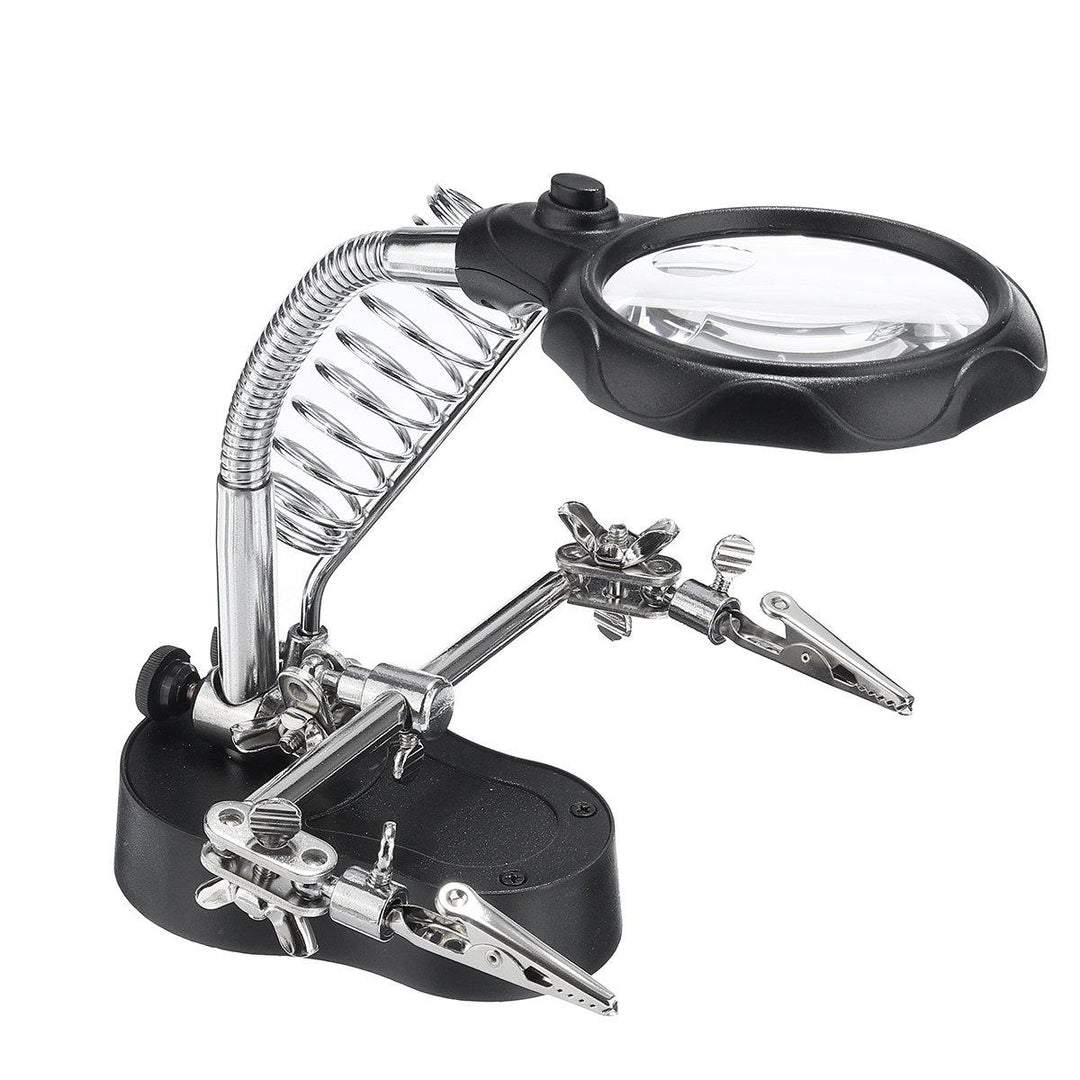 LED Helping Hand Clamp Magnifying Glass Soldering Iron Stand Lens Magnifier Tool - MRSLM