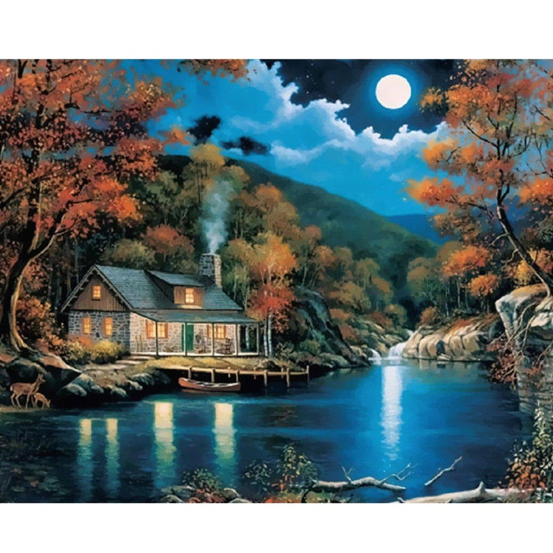 Oil Painting By Number Kit Set Full Moon Night Landscape Painting DIY Acrylic Pigment Painting By Numbers Art Hand Craft Supplies - MRSLM