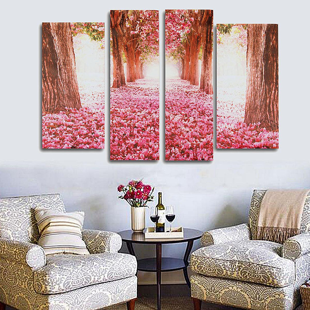 4Pcs Cherry Blossoms Tree Canvas Print Paintings Wall Decorative Print Art Pictures Frameless Wall Hanging Decorations for Home Office - MRSLM