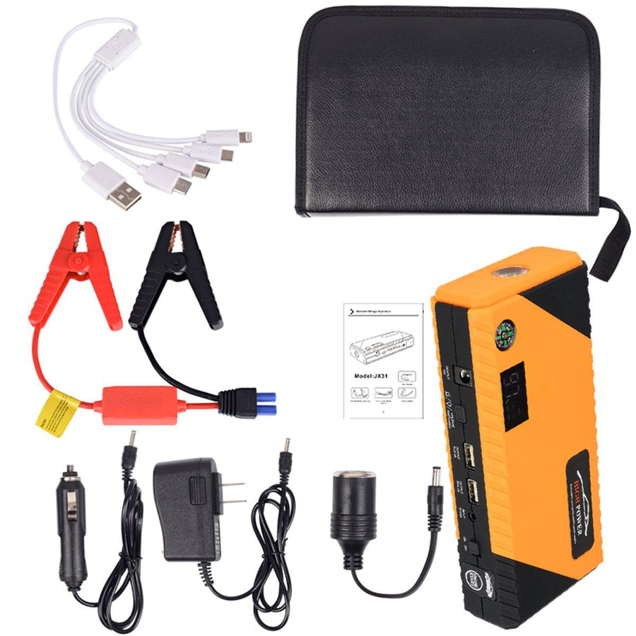 JX31 Display 98600mAh 12V Car Jump Starter Portable USB Emergency Power Bank Battery Booster Clamp 1000A DC Port Yellow - MRSLM