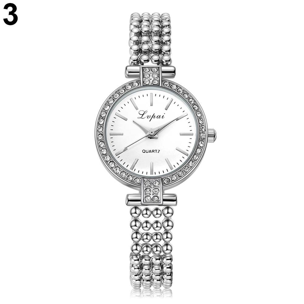 Lady Fashion Rhinestone Inlaid Slim Mesh Band Business Quartz Analog Wrist Watch - MRSLM