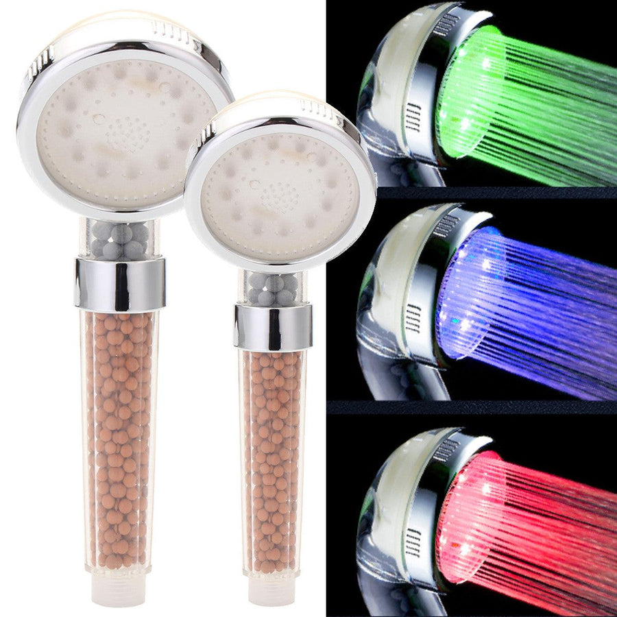 3 Colors Changing LED Light Shower Head Handheld Boosting Filtration Water Head - MRSLM