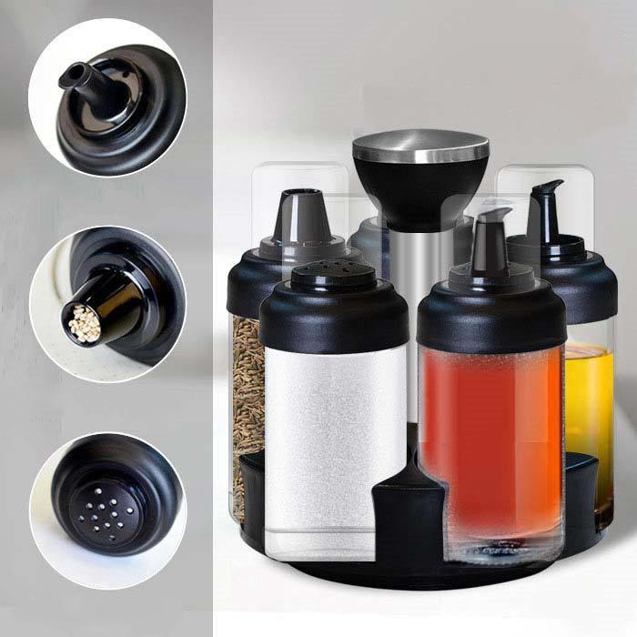 Anti-leakage Oil Bottle Pot Glass Vinegar Seasoning Salt Shaker Seasoning Bottle Pot Rotating Seasoning Box Set Kitchen Supplies - MRSLM