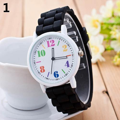 Kids Girls' Fashion Silicone Strap Arabic Number Sport Casual Quartz Wrist Watch - MRSLM