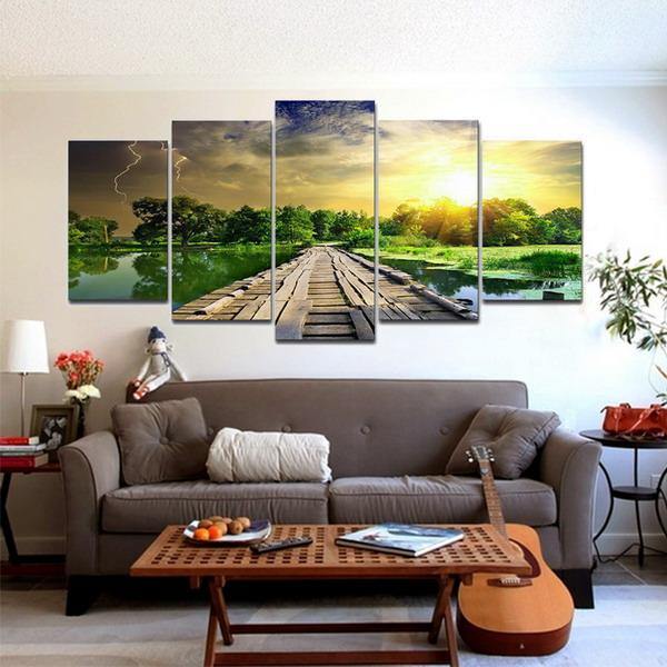 5Pcs Modern Art Printing Lake Landscape Poster Canvas Painting Home Wall Decor - MRSLM