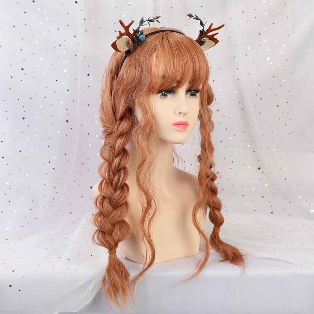 22 "Synthetic Hair Women Wigs Long Curly with Bangs Wig Orange - MRSLM