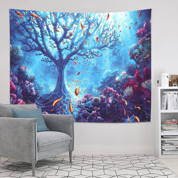 Underwater World Tree Tapestry Art Print Tapestry Home Office Room Wall Hanging Decoration - MRSLM