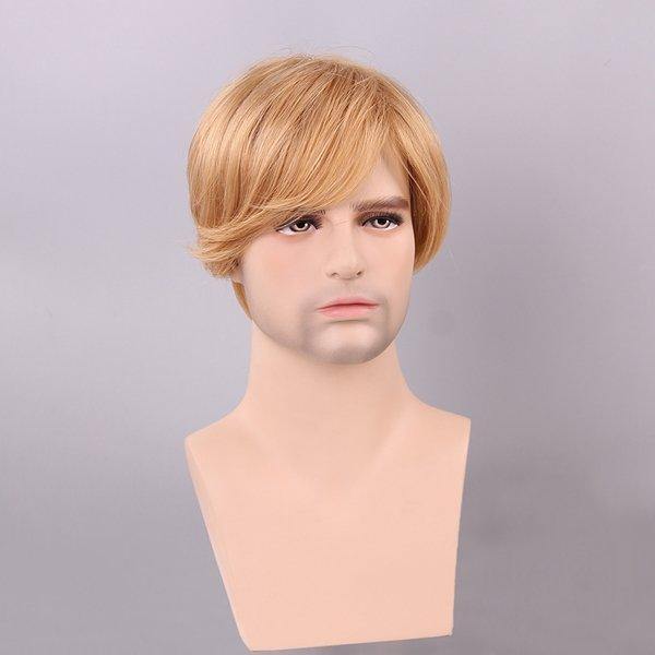 Blonde Men Short Human Hair Wig Male Mono Top Virgin Remy Capless Side Bang - MRSLM