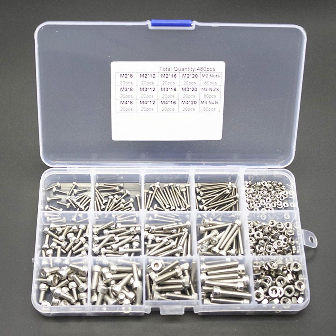 480pcs M2/M3/M4 Hex Socket Screws Set Cap Head Stainless Steel Screw Nuts Repair Tool - MRSLM