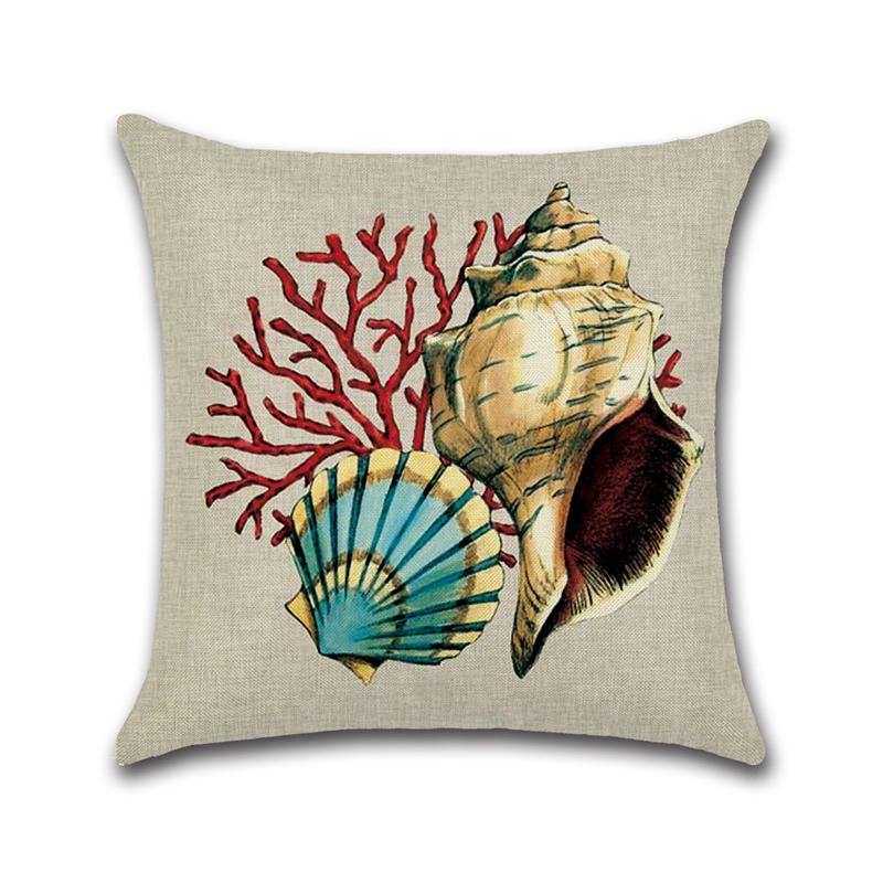 Sea Snail Printed Cotton Linen Cushion Cover Concise Beach Style Square Home Decor Sofa Pillow Case - MRSLM