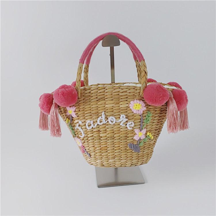 DIY Embroidered Straw Bag Hair Ball New Alphabet Women's Bag - MRSLM