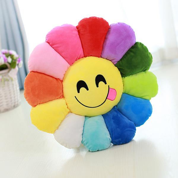 Creative Emoji Expression Candy Color Sunflowers Throw Pillow Plush Sofa Car Office Back Cushion - MRSLM