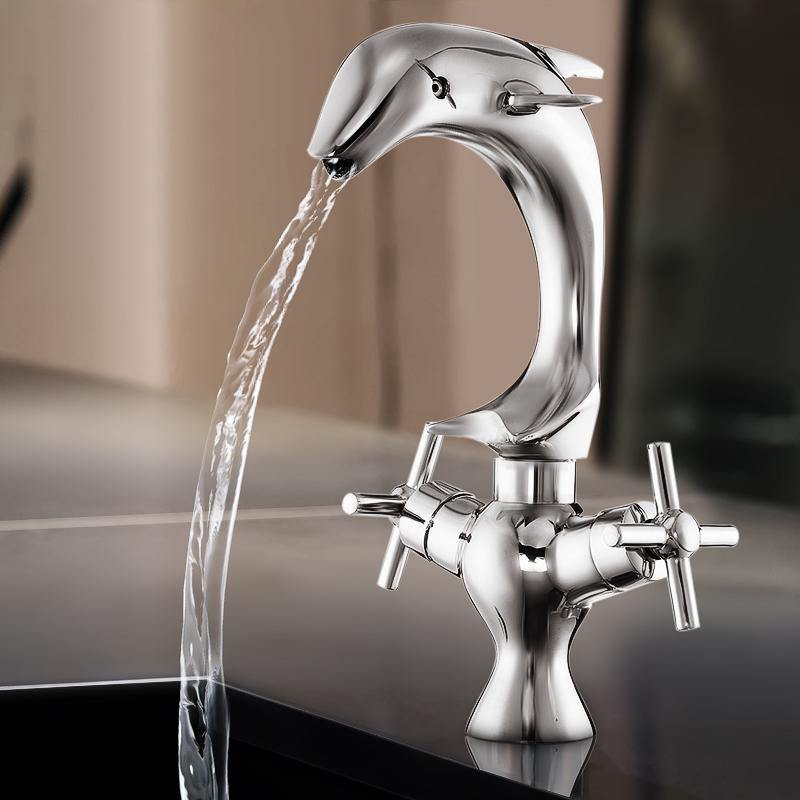 Creative Dolphin Shape Double Handle Basin Sink Mixer Tap Chrome Finish Faucet - MRSLM