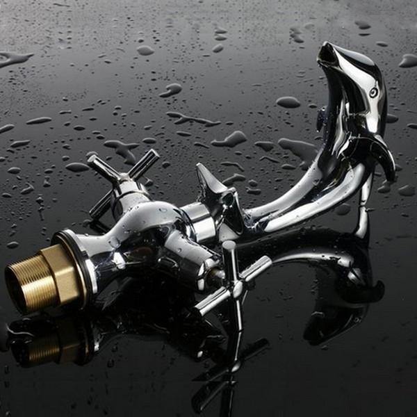 Creative Dolphin Shape Double Handle Basin Sink Mixer Tap Chrome Finish Faucet - MRSLM