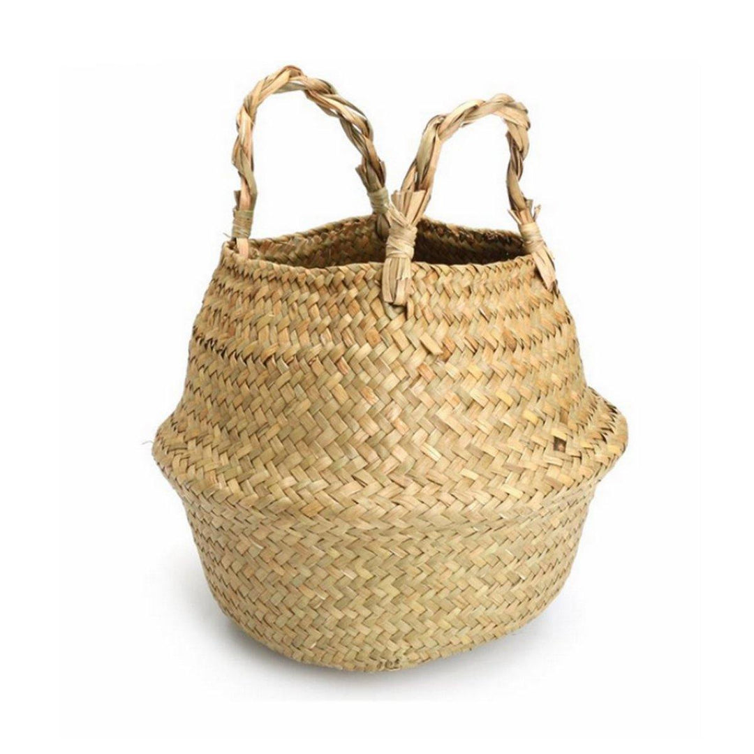 1/2 Pcs Rattan Belly Storage Baskets Laundry Holder Plants Flower Pot Home Decor - MRSLM