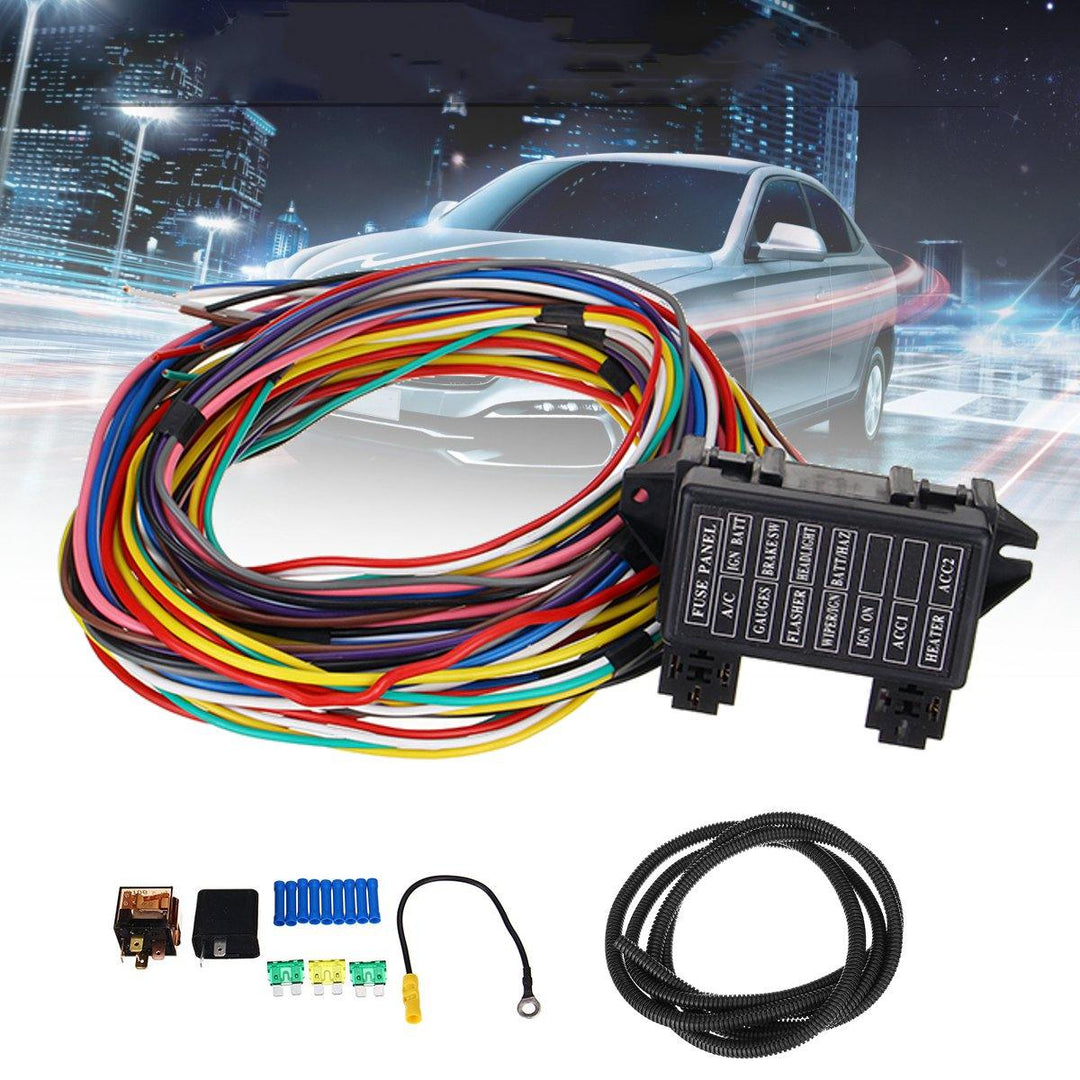 14 Circuit Universal Wiring Harness Bumper Wire Kit 12V Durability Car Hot Rod Street-Rod XL Wires - MRSLM