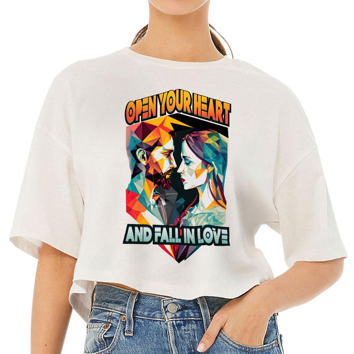 Fall in Love Women's Crop Tee Shirt - Unique Cropped T-Shirt - Geometric Crop Top - MRSLM