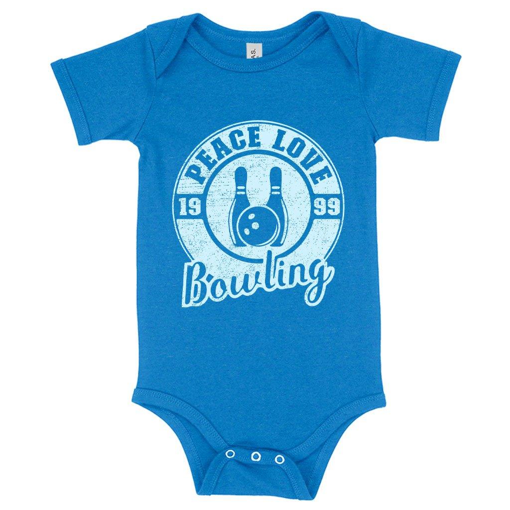 Baby Jersey Peace Love Bowling Onesie - Bowling Onesie Design - Bowling Themed Onesies - MRSLM