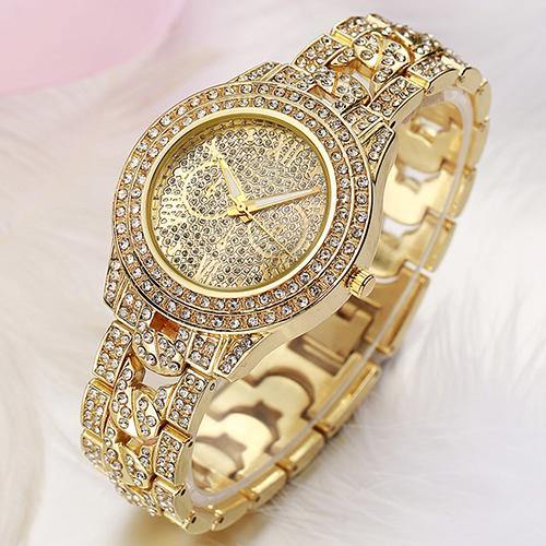 Women's Fashion Luxury Inlaid Shiny Rhinestone Round Dial Quartz Wrist Watch - MRSLM