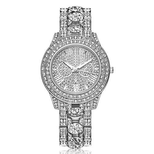 Women's Fashion Luxury Inlaid Shiny Rhinestone Round Dial Quartz Wrist Watch - MRSLM