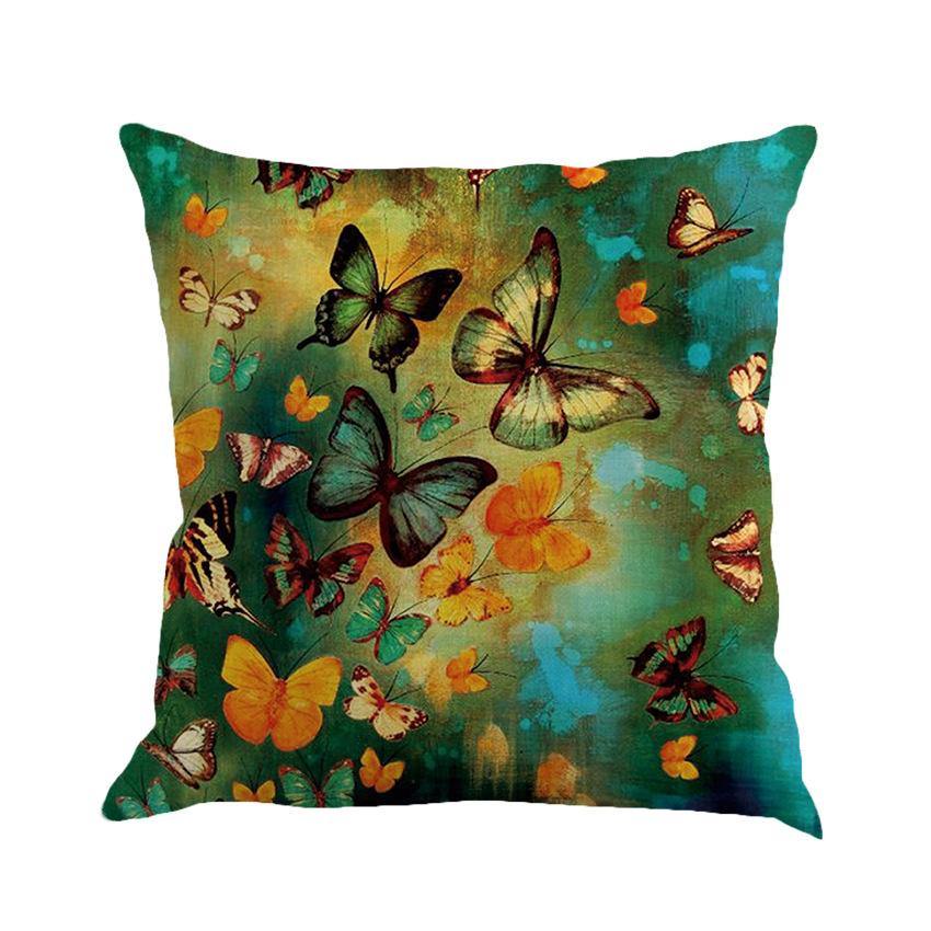 Romantic Beautiful Pillow Cover Butterflies Cotton Linen Cushion Cover Pillow Case - MRSLM