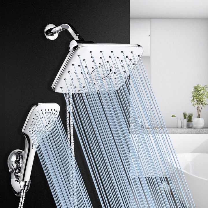 ABS and Chrome Finish Faucet Shower Head Combo w/ 60Inch Stainless Steel Hose for Bathroom - MRSLM