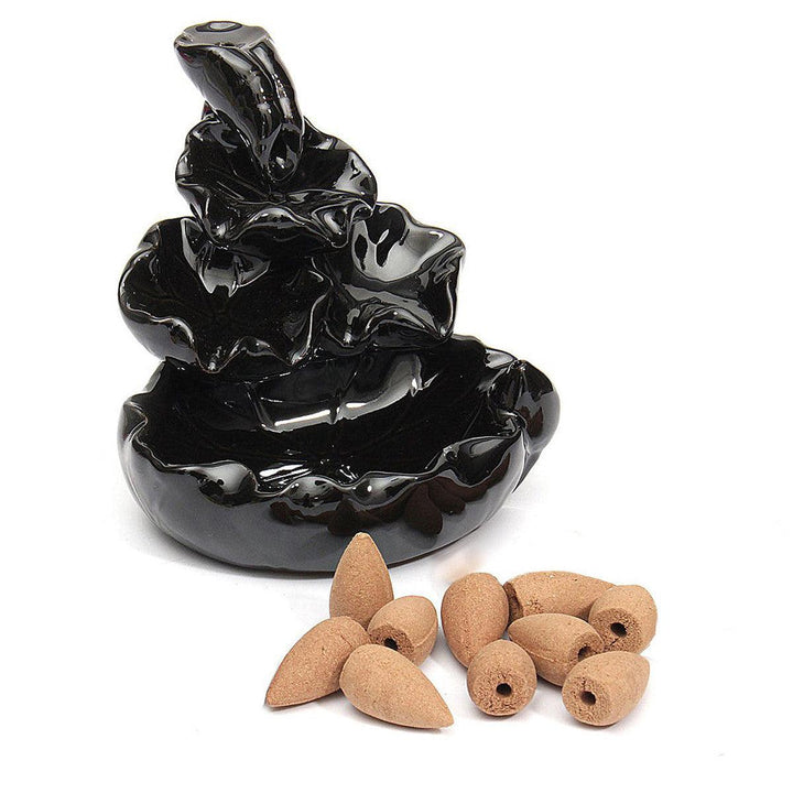 Ceramic Backflow Incense Cone Burner Feng Shui Censer Holder Water Stream Home Fragrant Furnace - MRSLM