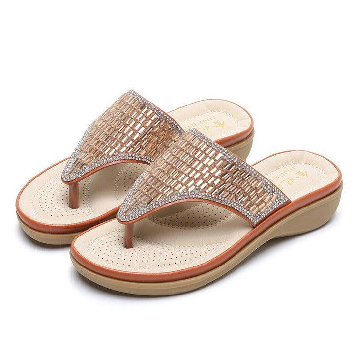 Flat bottom slope and bohemian rhinestone sandals - MRSLM