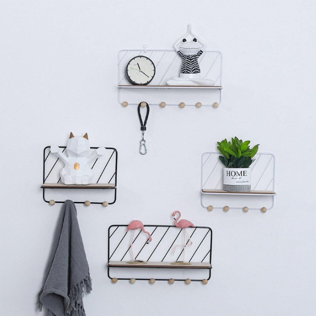 Wall Mounted Wire Metal Shelf Unit Floating Shelves Wood Rack Display - MRSLM