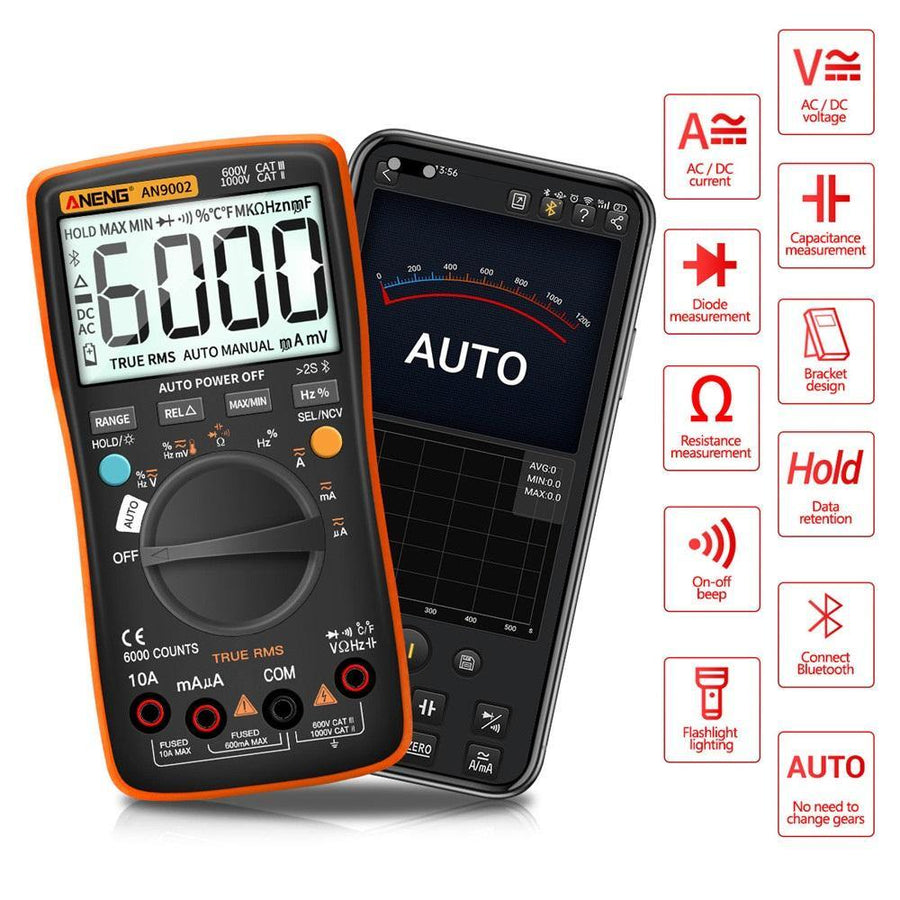 ANENG AN9002 Digital bluetooth True RMS Multimeter 6000 Counts Professional Auto Multimetro AC/DC Current Voltage Tester Orange - MRSLM