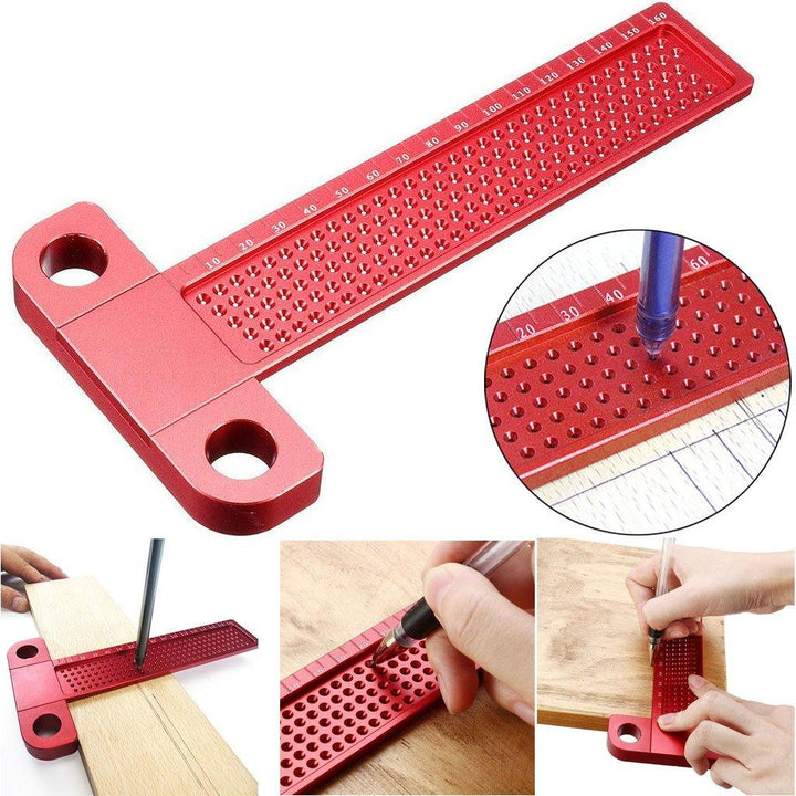 Drillpro Aluminium Alloy T-160 Hole Positioning Metric Measuring Ruler Woodworking Precision Marking Scriber - MRSLM