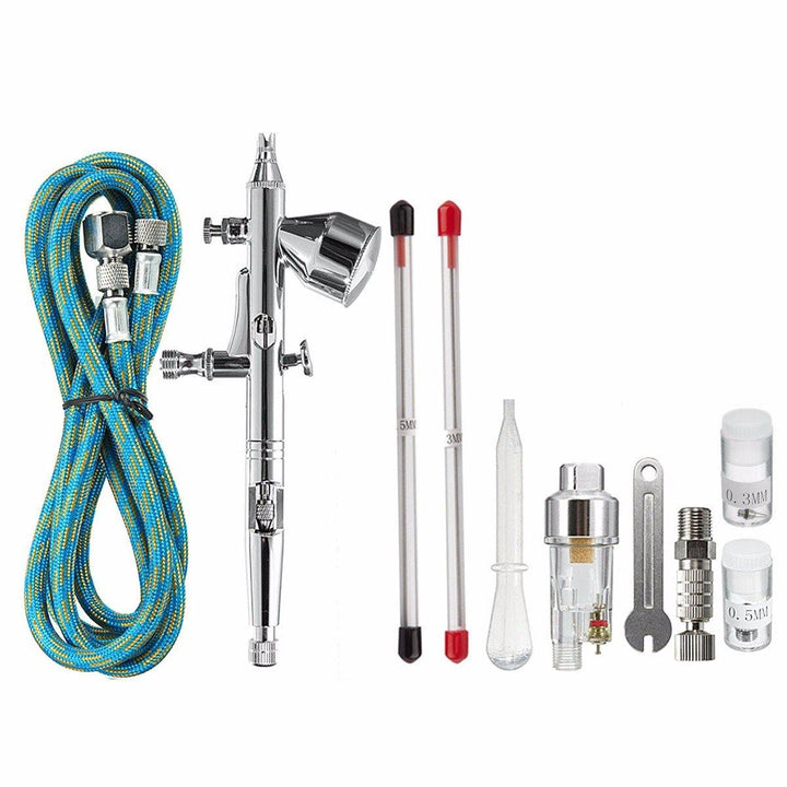 9cc Dual Action 3 Airbrush Air Compressor Kit Craft Cake Paint Art Sprayer - MRSLM