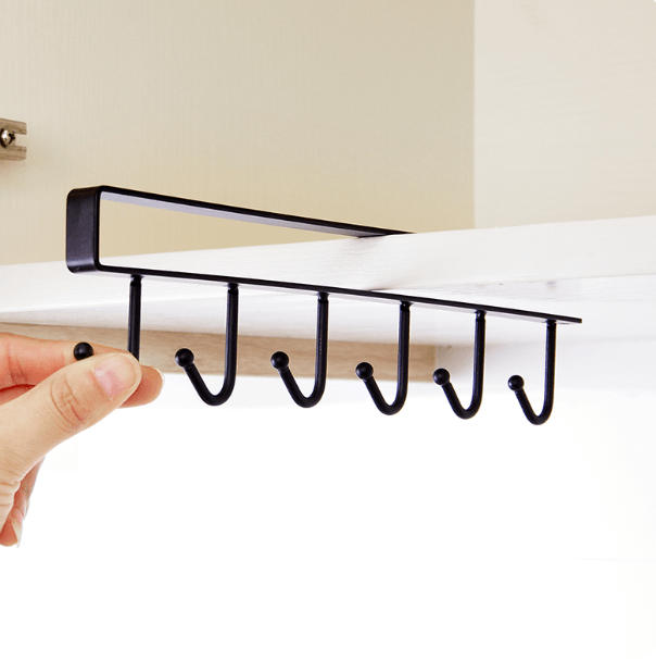 Kitchen Cabinet Under Shelf 6 Hooks Cup Mug Holder Kitchen Iron Hanging Storage Rack Cupboard Organizer Hooks Bedroom Wardrobe - MRSLM